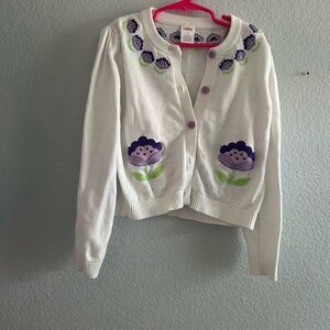 Gymboree Floral Embroidered White Cardigan Sweater